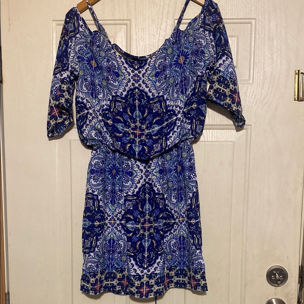 Bisou Bisou‎ Michele Bohbot Blue Patterned Women's Dress